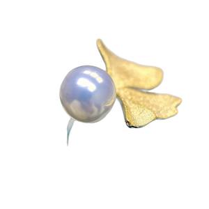 Bague en argent S925 avec feuille de Ginkgo en perle d'eau douce de 9-10 mm, bague en argent pur exquise, lumière intense, extrêmement belle, bijoux fins - Product Image 5