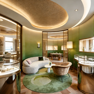 Vetrina in vetro lussuoso con cornice dorata, illuminazione LED, arco personalizzabile e resistente - Product Image 3