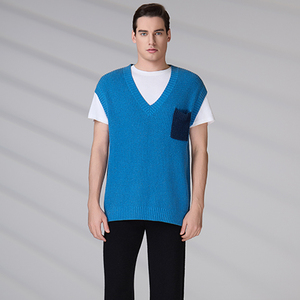 Knitwear Manufacturer OEM Custom Logo Classic Knitted Tank Top Winter Knitted Vest <b>Men</b> V Neck Sweater Sleeveless - Product Image 3