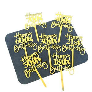 ท็อปเปอร์เค้กใหม่ <span class=keywords><strong>18</strong></span> 21 30 40 50 60 70 ป้ายอะคริลิคสีทอง ท็อปเปอร์เค้กสุขสันต์วันเกิด สำหรับตกแต่งเค้กงานวันเกิด - Product Image 2