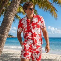 Ensemble deux pièces tropical floral personnalisé pour homme, chemise hawaïenne à manches courtes et short, texture lin, polyester, vêtements de plage d'été