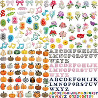 Lot de 100 écussons brodés en chenille écologiques, motifs personnalisés de dessins animés, alphabet, fleurs, animaux, fruits, voitures, à thermocoller