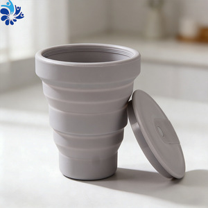 Reusable Silicone Collapsible <b>Coffee</b> <b>Cup</b> Light Gray Compact Travel Drink <b>Cup</b> - Product Image 4