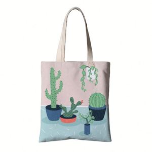 Bolsa de Mano Personalizada de Lona RPET Lavable de 8 oz, Bolsa Ecológica Reutilizable con Diseño de Cactus - Product Image 1