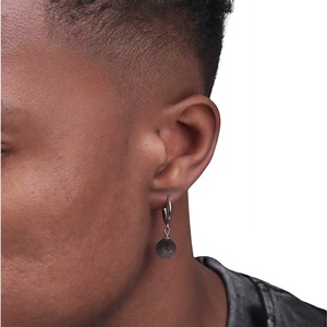 Obsidian Drop Earrings Ball Shape Geometric Design Titanium Steel Women Men Fashion Jewelry European Style - Product Image 4