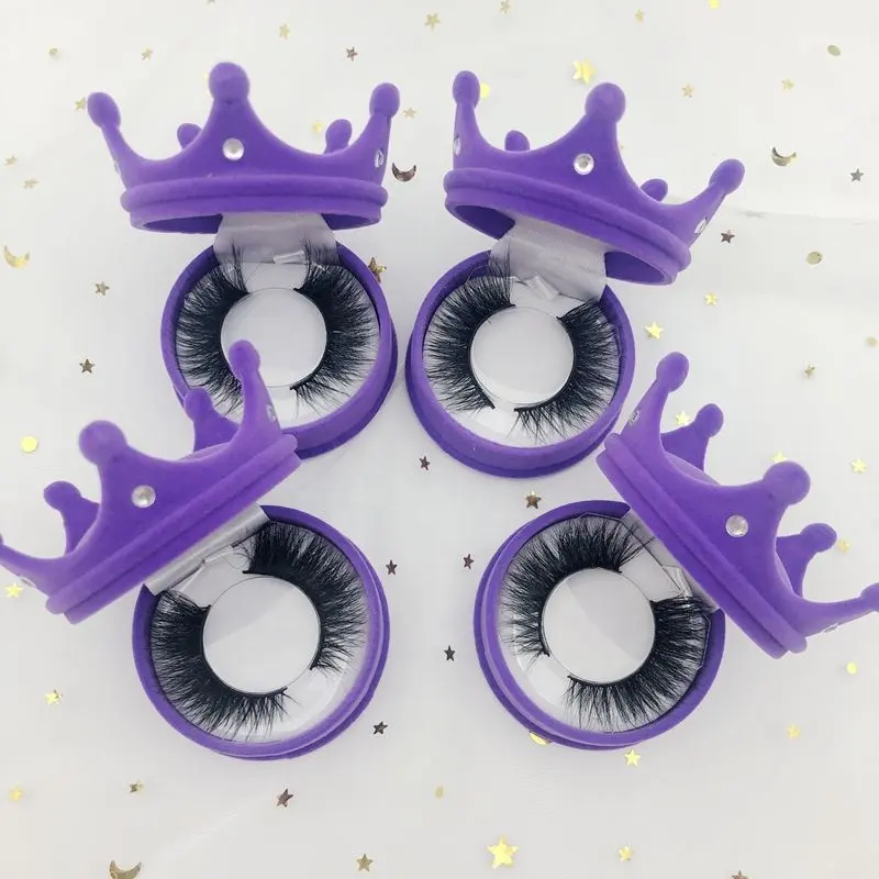 Neue Wimpern etuis Crown Shape Pink Purple Wimpern verpackungs etui Für natürliche Nerz wimpern mit Logo-Etikett