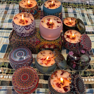<strong>UK</strong> Best Seller 4-Pack Aromatherapy <strong>Soy</strong> Wax Travel <strong>Candle</strong> Set Handmade Tin Jar Dried Flowers for Christmas Spa Decor Mother's Day - Product Image 2