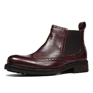 <b>Leather</b> <b>Boots</b> <b>Men</b> Round Toe <b>Brogue</b> Stitching Slip-On Anti-Slippery Rubber Outsole Career Autumn Style Wholesale - Product Image 3