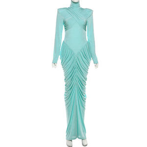 Robes de la Saint-Valentin Viviblook Z0117DS01 pour femmes, nouvelle robe de soirée élégante à col haut, dos nu, patchwork plissé, maxi - Product Image 5