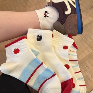 Women's Ankle <b>Socks</b> White Cartoon Kitten Apple Pattern Breathable Lightweight Spring Summer Casual <b>Socks</b> - Product Image 2