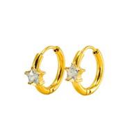 Boucles d'oreilles créoles étoile en zircon 16 mm, blanc, rose, rouge ou vert, en acier inoxydable 304 plaqué or 18 carats sous vide, petits bijoux célestes, cadeaux
