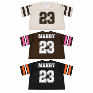 Maillots de football personnalisés en gros, coupe ample, col en V, maillots de rugby surdimensionnés, maillots noirs en mesh pour les fans de football américain - Product Image 4