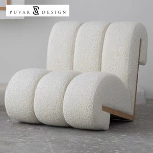 Chaise de loisirs de luxe moderne nordique canapé simple laine d'agneau pouf en bois massif chaise de salon - Product Image 2