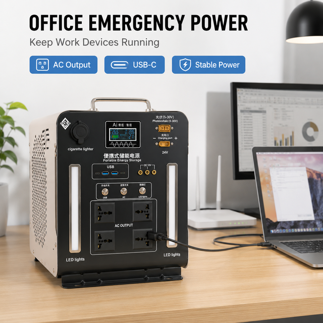 LiFePO4 Portable Solar Generator 2300W with 220V AC Output USB Ports and LED Light for Financial Office Outage