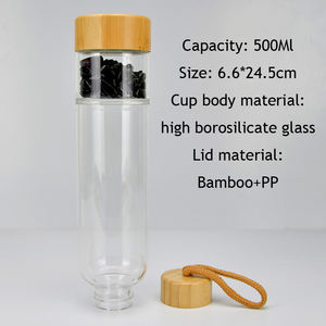 Bouteille d'eau en verre borosilicate avec pierre de cristal de haute capacité, infusée de pierres précieuses, avec couvercle en bambou - Product Image 6