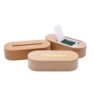 Portatile design ovale tavolo LED notte base in legno lampada base in legno con interruttore cavo 3D luce notturna