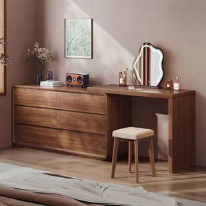 <span class=keywords><strong>Commode</strong></span> en bois massif intégrée, meuble de rangement contemporain pour chambre à coucher, table de maquillage, bureau d'ordinateur, bureau avec éclairage LED - Product Image 1