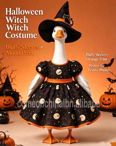 23 Inch Porch Goose Costume Black Cat Moon Print Dress with Witch Hat <b>Halloween</b> outdoor Yard Patio Garden <b>Decoration</b> Outfit - Product Image 5