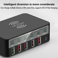 Chargeur USB rapide intelligent à 6 ports Multiport QC 3.0 Station de charge rapide avec port PD de type C Chargeur sans fil rapide Fonction électrique