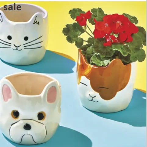 Wholesale hot sale lovely instagram 3D unique kitten cat flower succulent pot in pottery clay ceramic