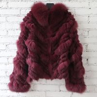 Nouveau manteau en fourrure de renard véritable pour femme Tyan, double face, mélange de fourrure de lapin, manteau d'hiver en fourrure véritable en V, couleur vin, pour femme