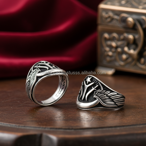 925K Sterling <b>Silver</b> Art Wings Ottoman <b>Men</b> <b>Ring</b> Turkish <b>Ring</b> - Product Image 3