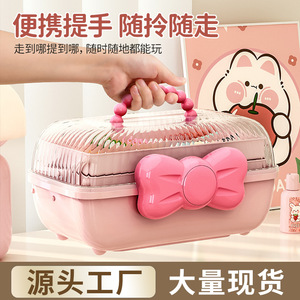 Cute <b>Bow</b> Hair Accessory Storage Box For Kids With Multi Layer Organization Desktop Jewelry Organizer Pink Rectangle Style - Product Image 5