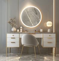 Tocador de Maquillaje de Estilo Nórdico Moderno con Patas de Madera Maciza para Hotel, Dormitorio, Sala de Estar, con Almacenamiento y Taburete de Pie
