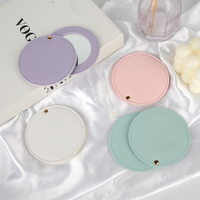 Miroir de maquillage rond en gros avec étui rotatif en cuir PU, logo personnalisé, marque privée, miroir de poche compact portable