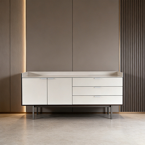 <span class=keywords><strong>Buffet</strong></span> moderne rectangulaire en acier inoxydable avec pieds, armoire de rangement pour salle à manger, finition <span class=keywords><strong>blanc</strong></span> brillant <span class=keywords><strong>laqué</strong></span> - Product Image 1