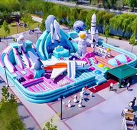 Parcours d'obstacles gonflable bleu et jaune Hualong, qualité commerciale, pour enfants, pour parcs urbains