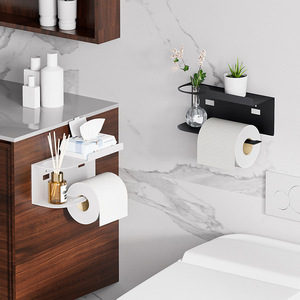 Portarotolo da Parete Jianghui in Ferro con Mensola, Senza Foratura, Design Moderno Minimalista per Bagno - Product Image 2