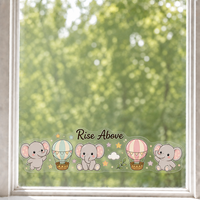 Autocollants personnalisés imperméables en PVC vinyle, autocollant décoratif électrostatique pour fenêtre, imprimé UV, motif éléphant kawaii avec ballon
