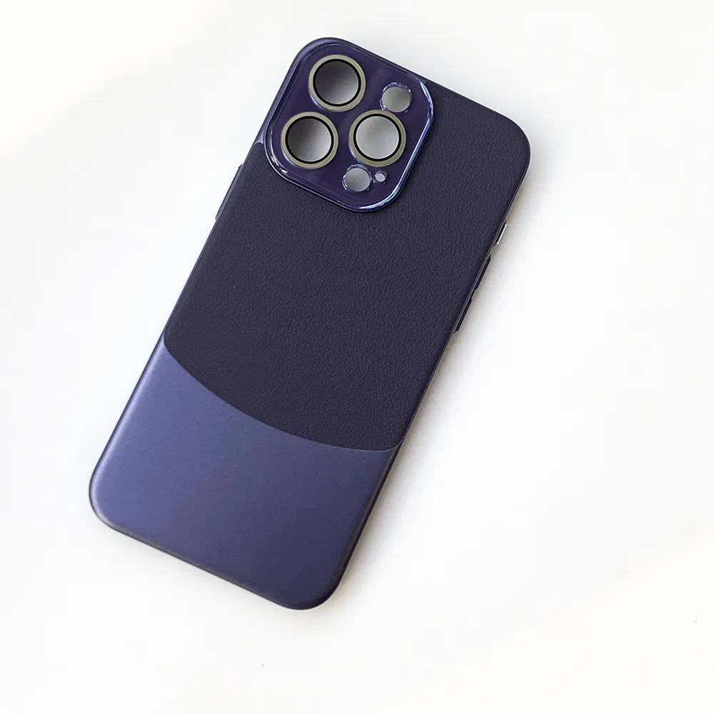 Zakelijke Lederen Mobiele Telefoon Case Met Camera Beschermende Lens Hard Metaal Ultra Dunne Hoes Voor Iphone 15 Pro Max