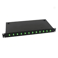 Panel Patch Splitter Serat Optik Rak 19 Inci 12 Port PLC SC APC Single Mode Terminal Box untuk Distribusi FTTH ODF