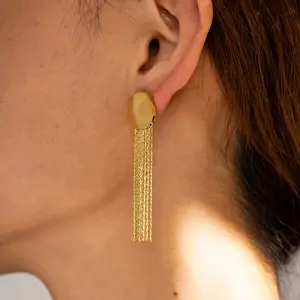 New Arrival Classic Stainless Steel 18K Gold Planted Earring Glaring Disk Round Long Tassel Drop Earrings for Women