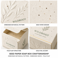 Boîte cadeau en papier semence gaufré pour savon et huiles essentielles avec graines de fleurs sauvages à l'intérieur, faible MOQ, carton pliable personnalisé