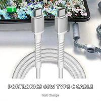 Câble de charge rapide et de transfert de données Portronics Konnect X 60W Type-C Type-C en nylon tressé incassable de 2 m pour iPhone 15