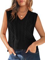 Gilet pour femme col en V sans manches tricot solide décontracté côtelé Preppy pullover hauts