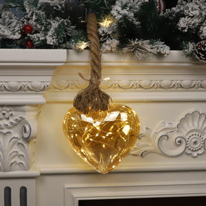 Décoration de paillettes d'arbre de Noël en forme de coeur maison jardin extérieur suspendu artisanat en verre Cordate décoration de lumière blanche chaude - Product Image 4