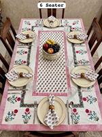 Nappe de table moderne en coton 100% imprimée à la main avec serviettes pour 6 personnes