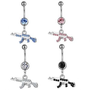 Anneaux de nombril personnalisés en forme de pistolet, bijoux de piercing sexy en acier inoxydable 316L avec zircon et cristal pour femmes - Product Image 3
