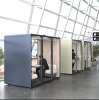 Cabine de bureau insonorisée en L pour 4 personnes, version 2027 la plus récente, cabine silencieuse à cadre dissimulé pour bureau, aéroport, hôtel, conseil