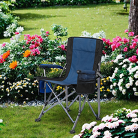 Chaise pliante compacte à dossier haut en acier, siège portable d'extérieur avec accoudoirs et poche latérale pour jardin, camping, plage, pêche