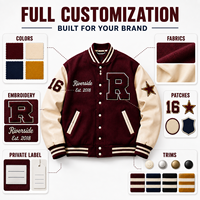 Blouson universitaire streetwear personnalisé OEM pour homme, mélange de laine, manches en cuir, poignets côtelés à rayures, patch lettre en chenille, patchwork, coupe-vent