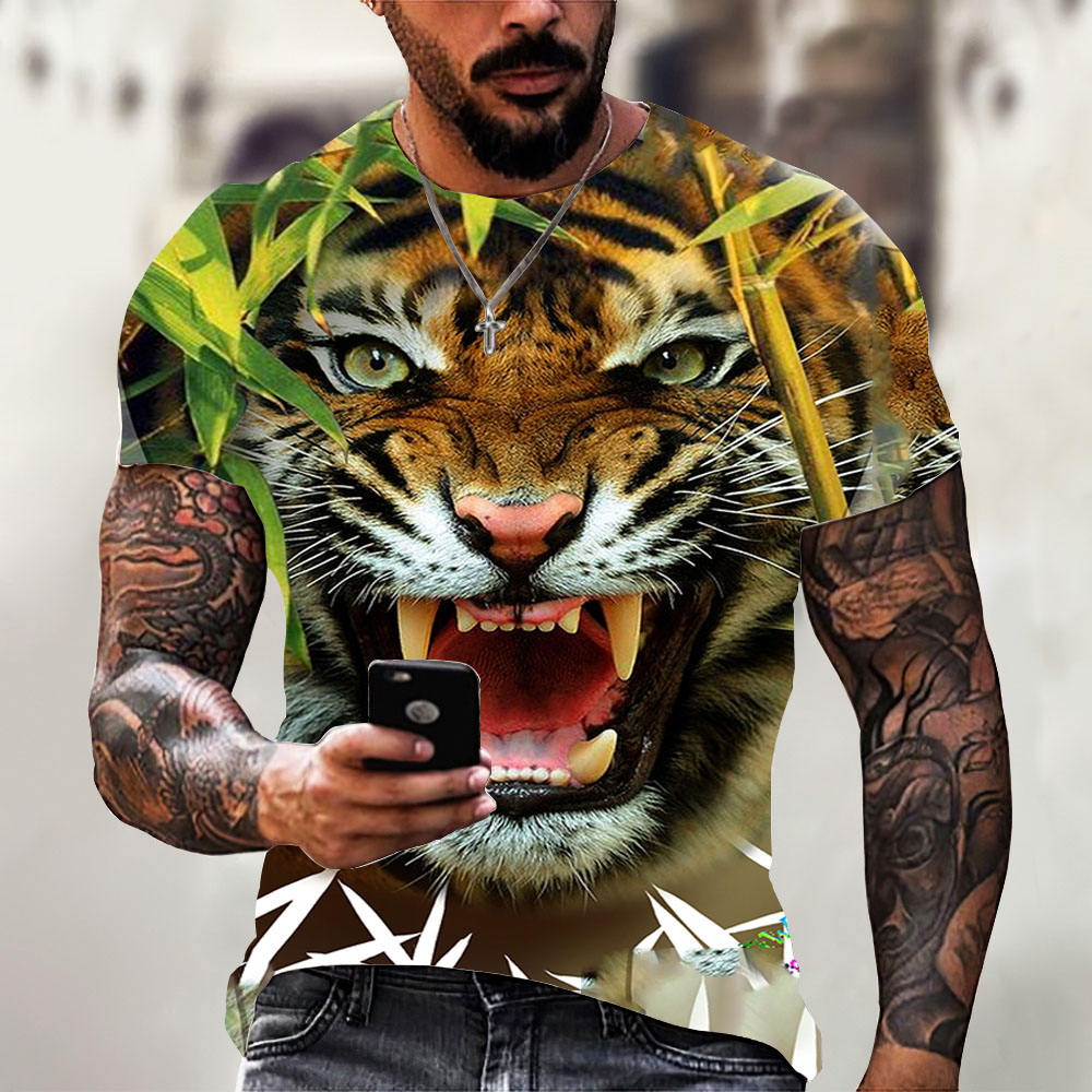 Camiseta con estampado 2D de caballo de tigre de gran tamaño para hombre,  diseño de animales para primavera y verano, estilo salvaje, tejido de