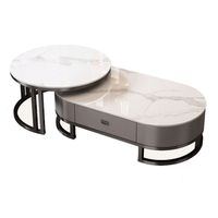 Table basse gigogne durable avec tiroir de rangement, plateau en verre trempé et placage MDF, structure métallique, mobilier moderne pour salon