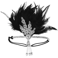 Bandeau de plumes vintage pour femmes Bandeau de cheveux à paillettes en strass noir Bandeau de plumes à clapet pour femmes