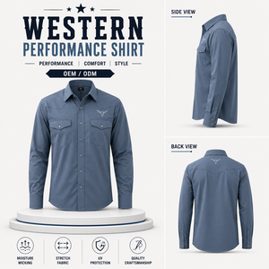 เสื้อเชิ้ตสไตล์ตะวันตกแบบสั่งทำ ผู้ผลิต OEM แห้งเร็ว ป้องกันรังสียูวี ยืดหยุ่นได้ เสื้อผ้าคาวบอย แบรนด์ส่วนตัว - Product Image 2