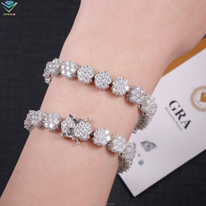 Pulsera Hiphop de Plata de Ley 925 con Baño de Oro de 18K, Diseño de Flor, con Moissanita VVS de 8mm Color D, para Mujer y Hombre, en Stock, Regalo - Product Image 6